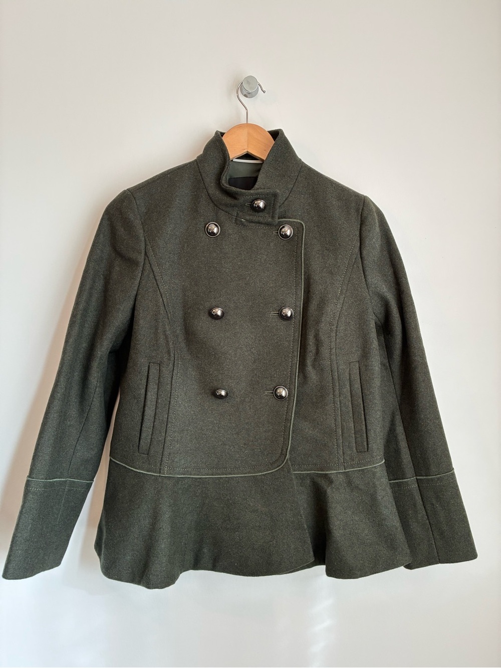 Banana Republic Mario Bellucci Italian Wool-Blend Peplum Jacket Olive SP